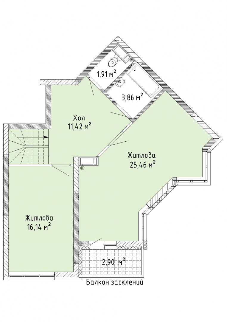 2D планування Чотирьохкімнатна квартира 126,96 кв.м. будинок №7, секція №2, 25-26 поверх в Житловому Комлексі Святобор